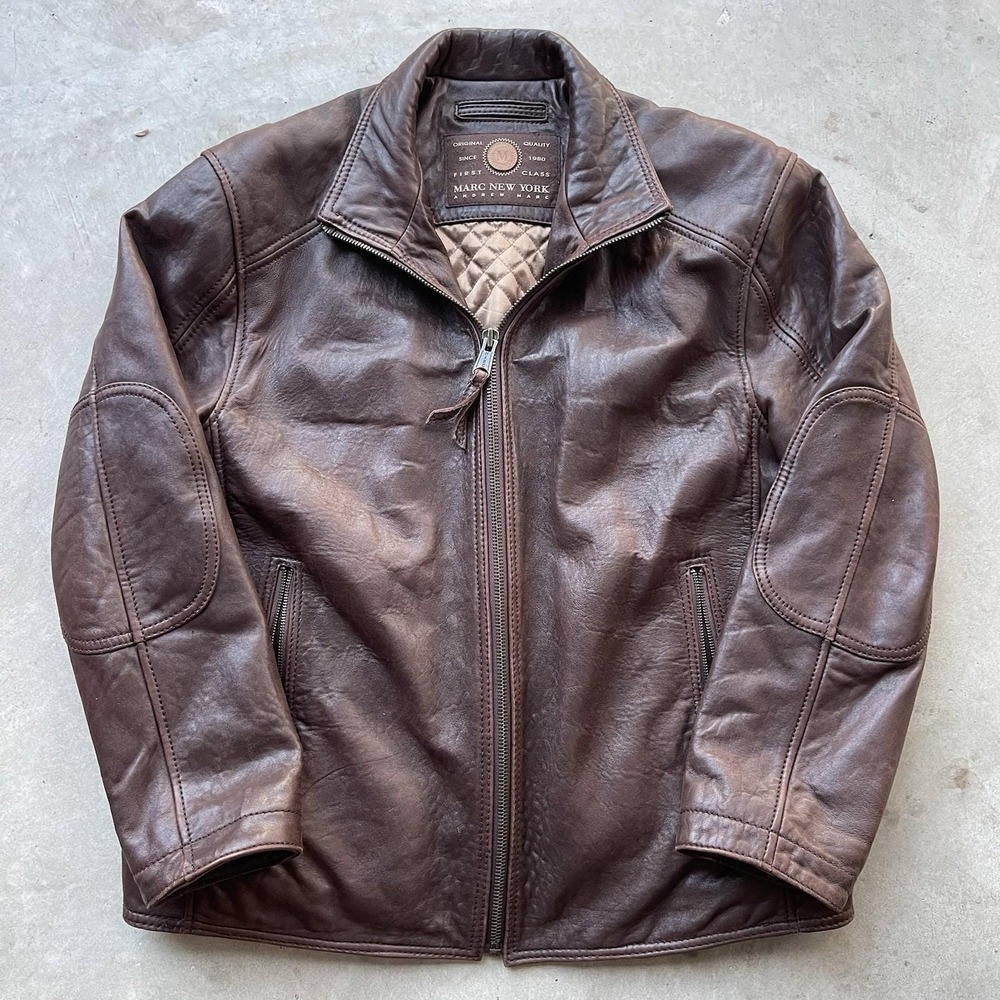 Vintage Marc New York Andrew Marc Leather Bomber Jacket Brown Size L